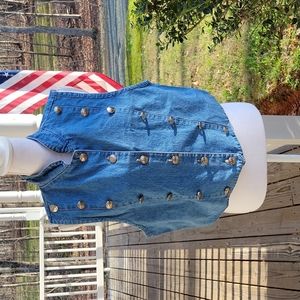 Denim Military Button Vest - Blue